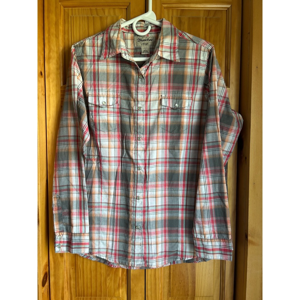VT Wrangler Wrancher Women's L Pearl Snap Western button Down Shirt Long Sleeve